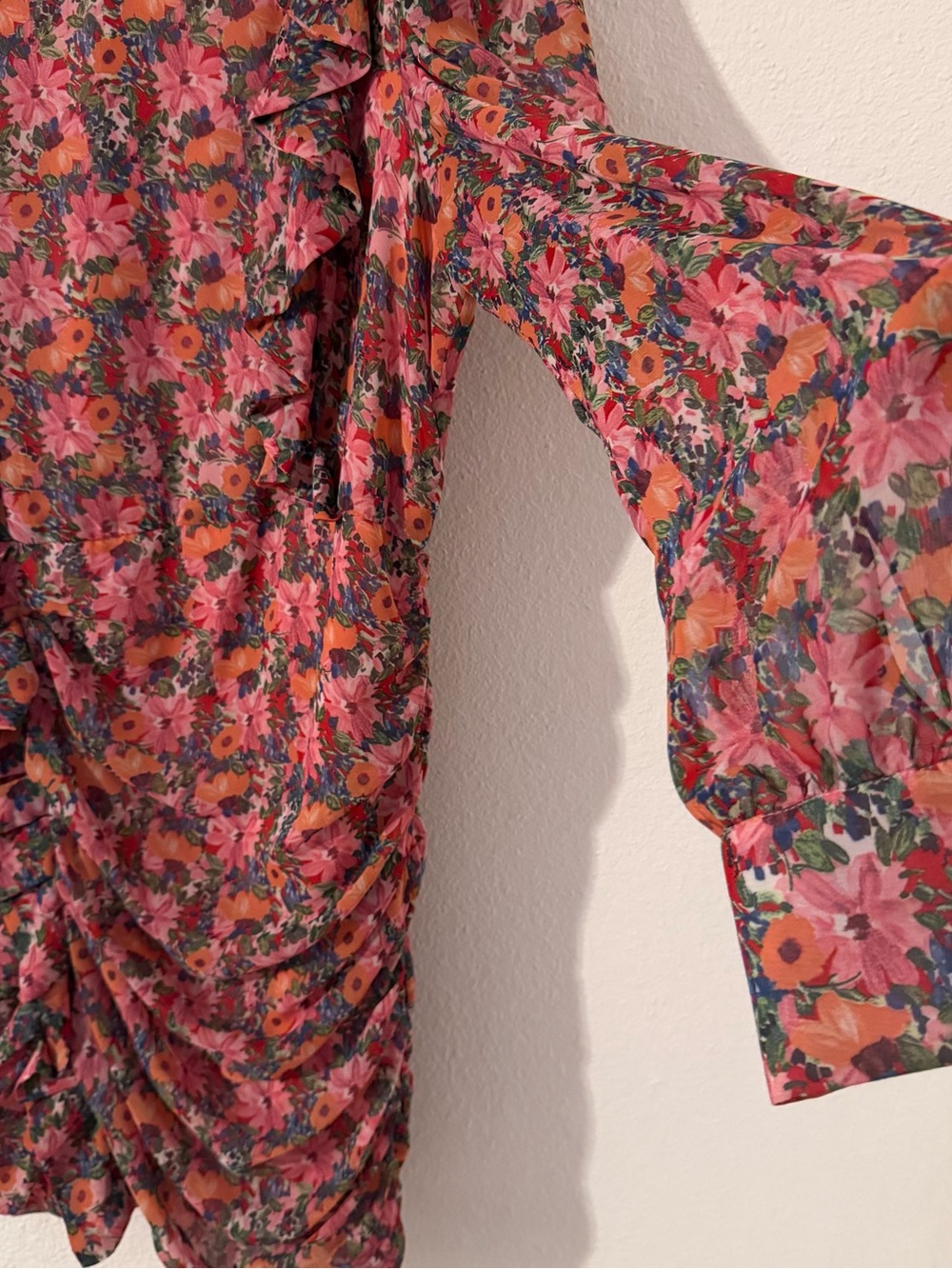 Zara Floral Frilled Draped Dress Bloggers Favorite Size Large - Picture 4 of 10
